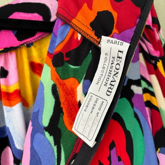 Vintage Leonard Paris Silk Jersey Mikado Midi Floral Dress Size Large - Picture 7 of 12
